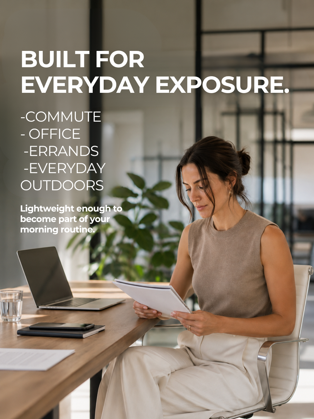 Daily sunscreen for commuting, office, errands and everyday outdoor exposure with a lightweight morning-wear texture